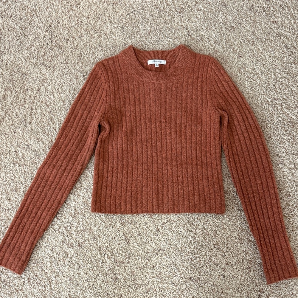 Madewell Rust Ribbed Crewneck Sweater